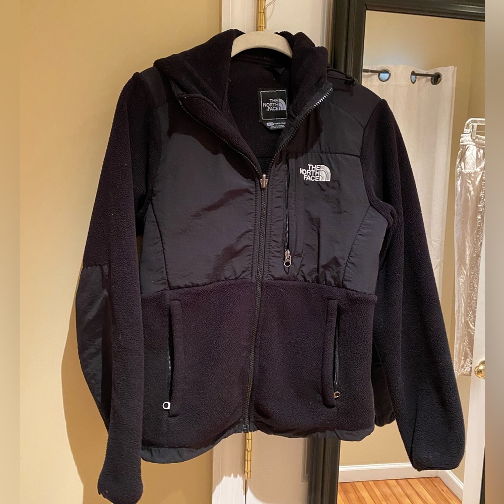 Hooded North Face black fleece jacket
